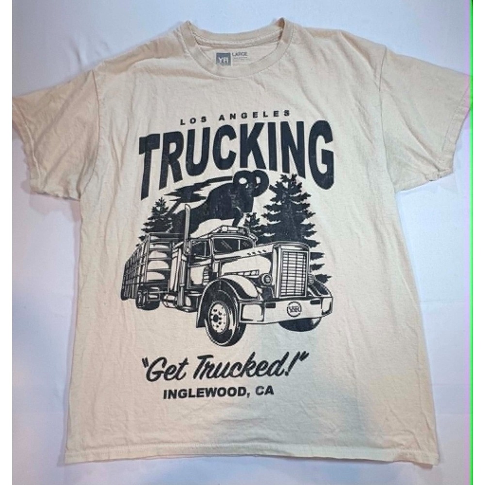 YR Los Angeles Trucking Get Trucked T-Shirt Men's L Beige Graphic Tee